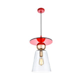 Clear Glass Cup-Shape Hanging Light Kit 1-Head Modern Ceiling Suspension Lamp with Red Disc Top Clearhalo 'Ceiling Lights' 'Close To Ceiling Lights' 'Glass shade' 'Glass' 'Modern Pendants' 'Modern' 'Pendant Lights' 'Pendants' Lighting' 730478