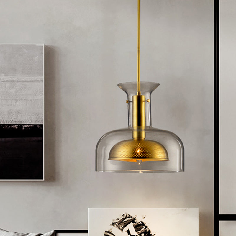 Pot Suspension Pendant Light Simplicity Clear/Smoke Gray Glass 1 Bulb Kitchen LED Ceiling Lamp Clearhalo 'Ceiling Lights' 'Close To Ceiling Lights' 'Glass shade' 'Glass' 'Modern Pendants' 'Modern' 'Pendant Lights' 'Pendants' Lighting' 730481