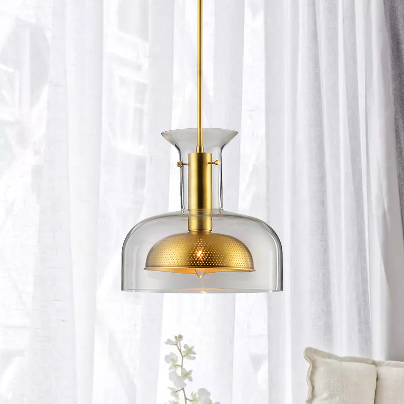 Pot Suspension Pendant Light Simplicity Clear/Smoke Gray Glass 1 Bulb Kitchen LED Ceiling Lamp Clearhalo 'Ceiling Lights' 'Close To Ceiling Lights' 'Glass shade' 'Glass' 'Modern Pendants' 'Modern' 'Pendant Lights' 'Pendants' Lighting' 730482