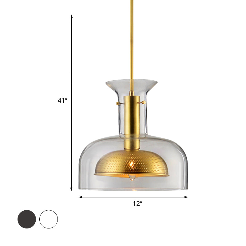 Pot Suspension Pendant Light Simplicity Clear/Smoke Gray Glass 1 Bulb Kitchen LED Ceiling Lamp Clearhalo 'Ceiling Lights' 'Close To Ceiling Lights' 'Glass shade' 'Glass' 'Modern Pendants' 'Modern' 'Pendant Lights' 'Pendants' Lighting' 730484