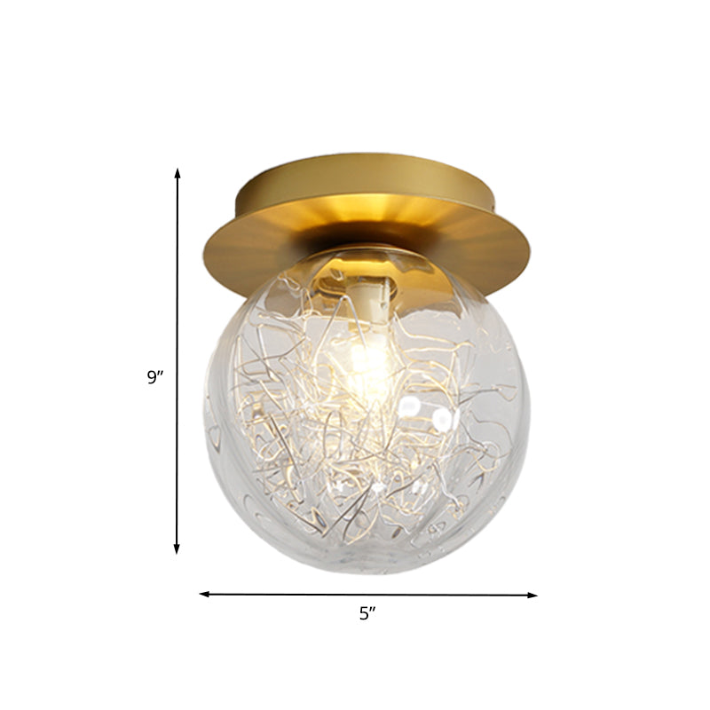 Gold Pumpkin Ball Flush Lighting Modern 1 Light Clear Glass Flush Lamp Fixture with Metal Line Inside Clearhalo 'Ceiling Lights' 'Close To Ceiling Lights' 'Close to ceiling' 'Flush mount' Lighting' 730498