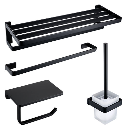 Black Bathroom Accessories Hardware Set with Towel Bar and Bath Shelf Clearhalo 'Bathroom Hardware Sets' 'Bathroom Hardware' 'Bathroom Remodel & Bathroom Fixtures' 'bathroom_hardware_sets' 'Home Improvement' 'home_improvement' 'home_improvement_bathroom_hardware_sets' 7305318