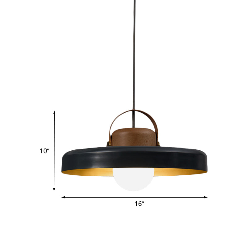 Metal Flat Ceiling Light Modern 1 Head Black Down Lighting Pendant with Wooden Cap Clearhalo 'Ceiling Lights' 'Modern Pendants' 'Modern' 'Pendant Lights' 'Pendants' Lighting' 730551