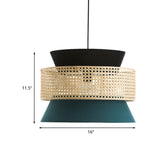 Hourglass Restaurant Ceiling Hang Fixture Fabric 1 Light Modern Pendant Light in Black and Blue with Rattan Decor Clearhalo 'Ceiling Lights' 'Modern Pendants' 'Modern' 'Pendant Lights' 'Pendants' Lighting' 730573