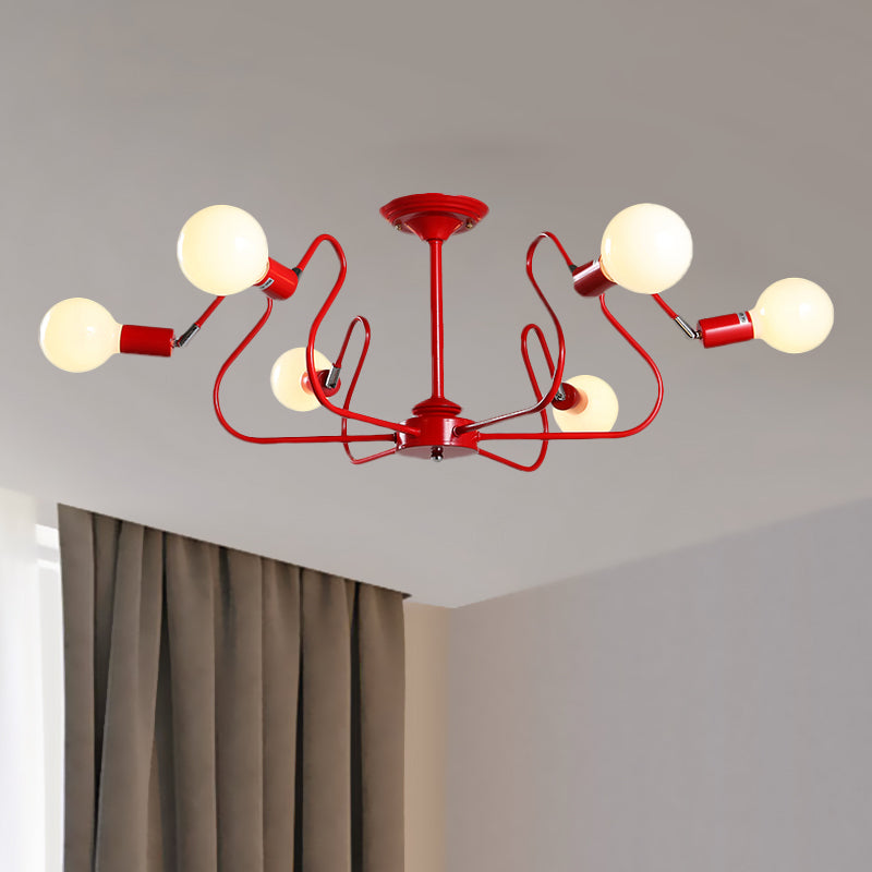 Iron Spider Flush Mount Lamp Modernism 6 Bulbs White/Red Semi Flush Ceiling Light for Living Room Red Clearhalo 'Ceiling Lights' 'Close To Ceiling Lights' 'Close to ceiling' 'Semi-flushmount' Lighting' 730583