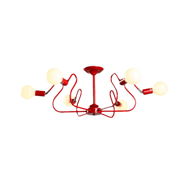 Iron Spider Flush Mount Lamp Modernism 6 Bulbs White/Red Semi Flush Ceiling Light for Living Room Clearhalo 'Ceiling Lights' 'Close To Ceiling Lights' 'Close to ceiling' 'Semi-flushmount' Lighting' 730586