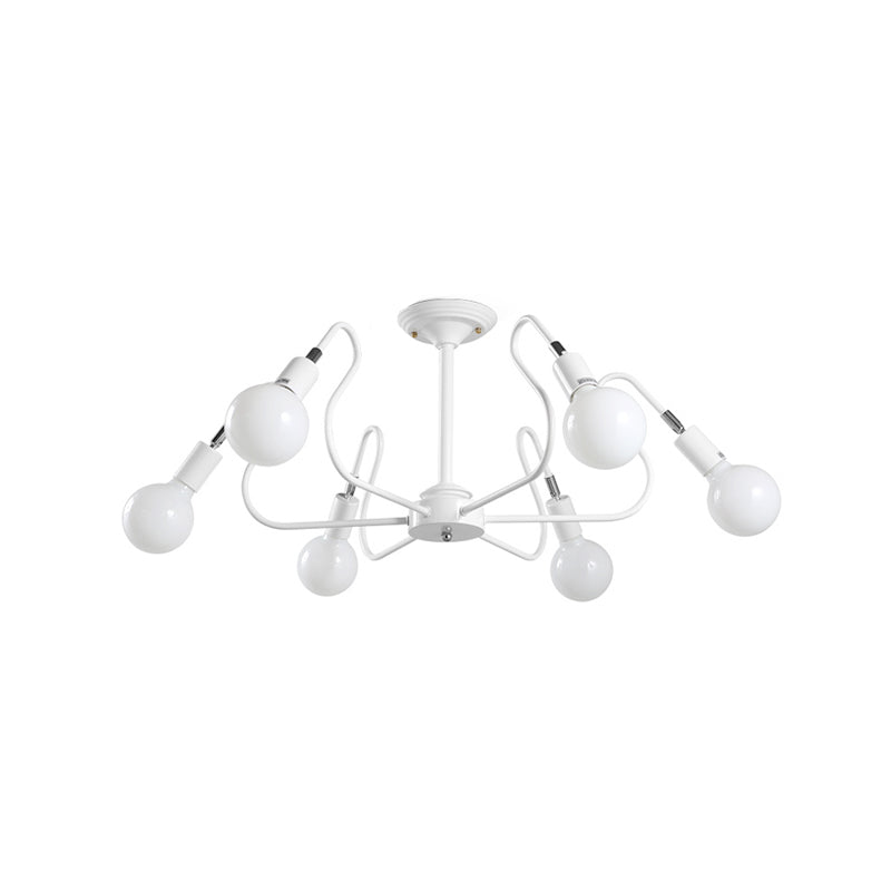 Iron Spider Flush Mount Lamp Modernism 6 Bulbs White/Red Semi Flush Ceiling Light for Living Room Clearhalo 'Ceiling Lights' 'Close To Ceiling Lights' 'Close to ceiling' 'Semi-flushmount' Lighting' 730590