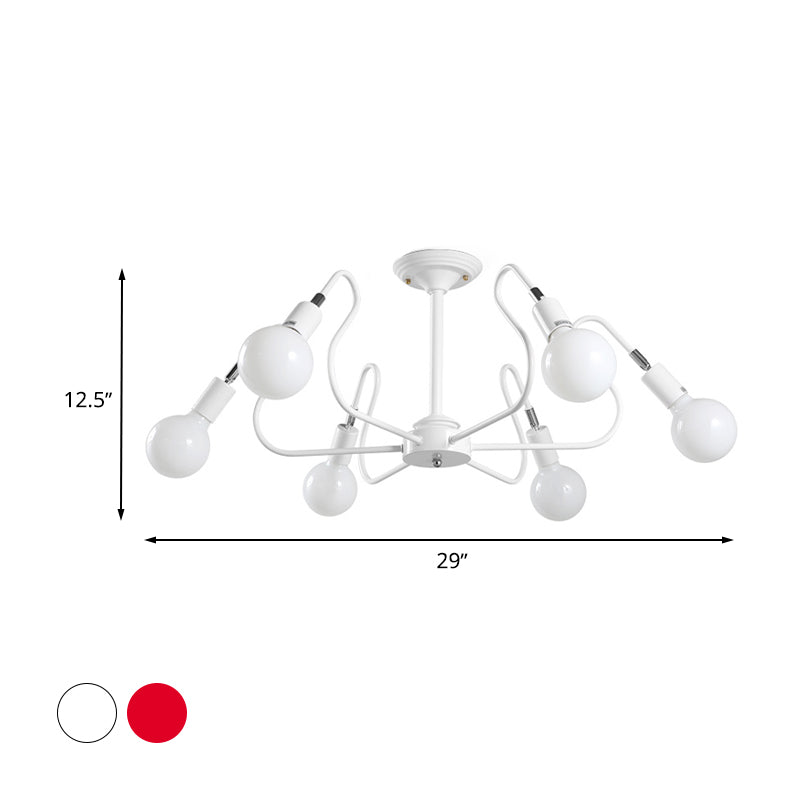 Iron Spider Flush Mount Lamp Modernism 6 Bulbs White/Red Semi Flush Ceiling Light for Living Room Clearhalo 'Ceiling Lights' 'Close To Ceiling Lights' 'Close to ceiling' 'Semi-flushmount' Lighting' 730591