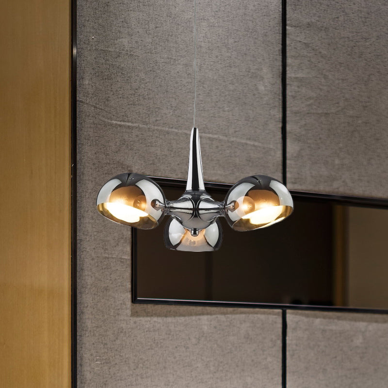 Chrome Bowl Chandelier Lighting Postmodern 3/5 Lights Mirror Glass Pendant Ceiling Light for Dining Room Clearhalo 'Ceiling Lights' 'Chandeliers' 'Modern Chandeliers' 'Modern' Lighting' 730593