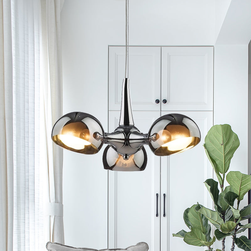 Chrome Bowl Chandelier Lighting Postmodern 3/5 Lights Mirror Glass Pendant Ceiling Light for Dining Room Clearhalo 'Ceiling Lights' 'Chandeliers' 'Modern Chandeliers' 'Modern' Lighting' 730594