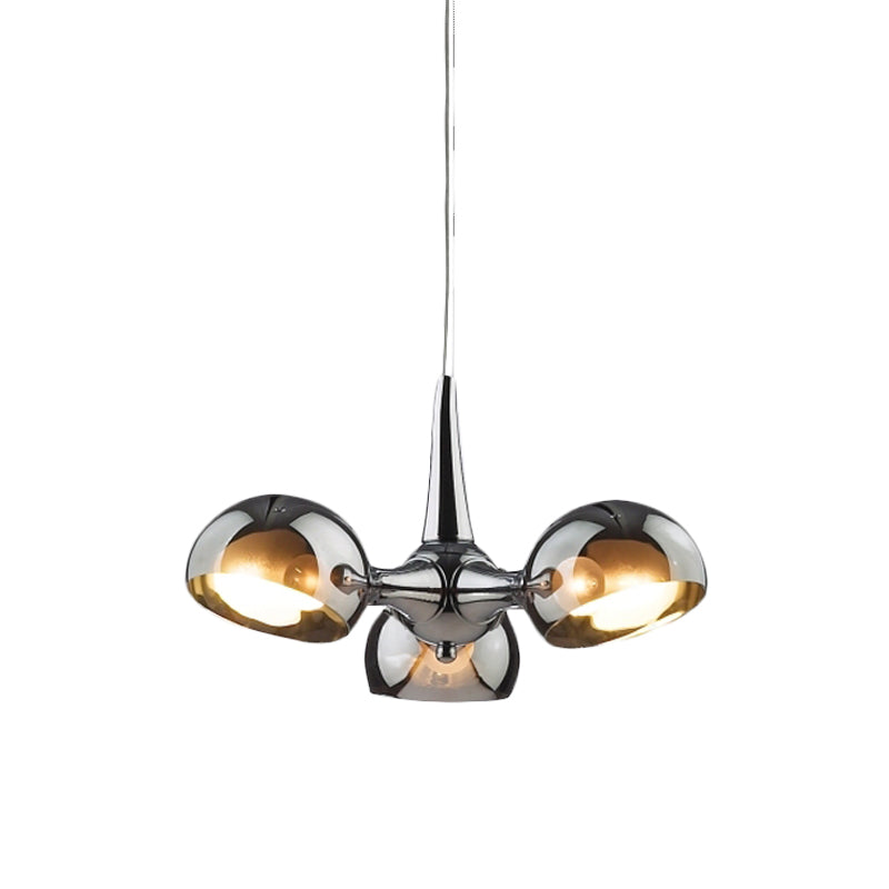 Chrome Bowl Chandelier Lighting Postmodern 3/5 Lights Mirror Glass Pendant Ceiling Light for Dining Room Clearhalo 'Ceiling Lights' 'Chandeliers' 'Modern Chandeliers' 'Modern' Lighting' 730595