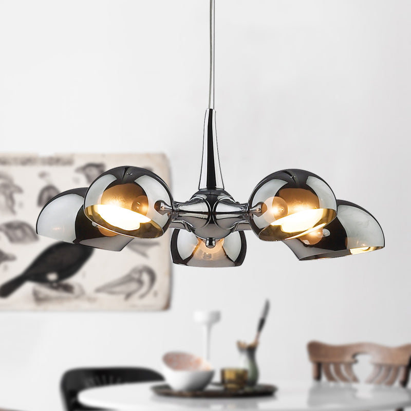 Chrome Bowl Chandelier Lighting Postmodern 3/5 Lights Mirror Glass Pendant Ceiling Light for Dining Room Clearhalo 'Ceiling Lights' 'Chandeliers' 'Modern Chandeliers' 'Modern' Lighting' 730598