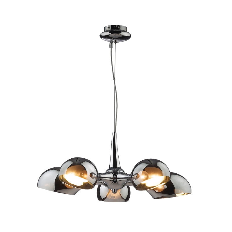 Chrome Bowl Chandelier Lighting Postmodern 3/5 Lights Mirror Glass Pendant Ceiling Light for Dining Room Clearhalo 'Ceiling Lights' 'Chandeliers' 'Modern Chandeliers' 'Modern' Lighting' 730600