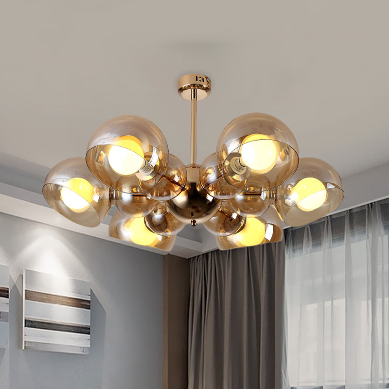 4/6 Lights Bedroom Semi Mount Lighting Brass Ceiling Light Fixture with Bowl Amber Glass Shade Clearhalo 'Ceiling Lights' 'Close To Ceiling Lights' 'Close to ceiling' 'Glass shade' 'Glass' 'Pendant Lights' 'Semi-flushmount' Lighting' 730608