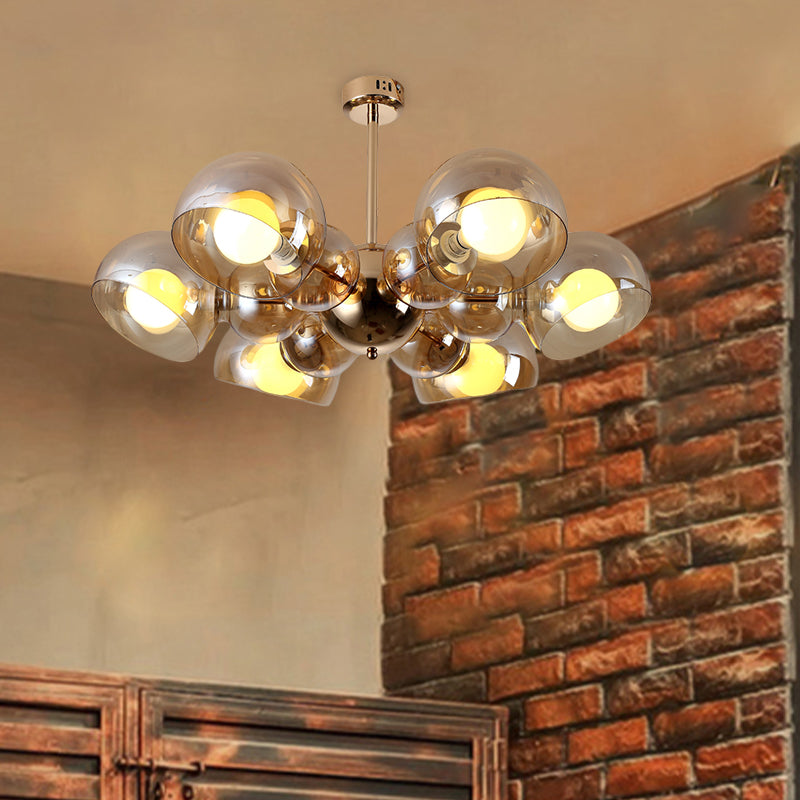 4/6 Lights Bedroom Semi Mount Lighting Brass Ceiling Light Fixture with Bowl Amber Glass Shade Clearhalo 'Ceiling Lights' 'Close To Ceiling Lights' 'Close to ceiling' 'Glass shade' 'Glass' 'Pendant Lights' 'Semi-flushmount' Lighting' 730609