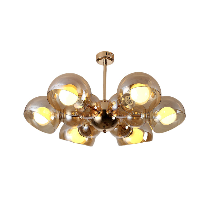 4/6 Lights Bedroom Semi Mount Lighting Brass Ceiling Light Fixture with Bowl Amber Glass Shade Clearhalo 'Ceiling Lights' 'Close To Ceiling Lights' 'Close to ceiling' 'Glass shade' 'Glass' 'Pendant Lights' 'Semi-flushmount' Lighting' 730610