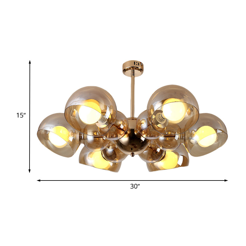 4/6 Lights Bedroom Semi Mount Lighting Brass Ceiling Light Fixture with Bowl Amber Glass Shade Clearhalo 'Ceiling Lights' 'Close To Ceiling Lights' 'Close to ceiling' 'Glass shade' 'Glass' 'Pendant Lights' 'Semi-flushmount' Lighting' 730611