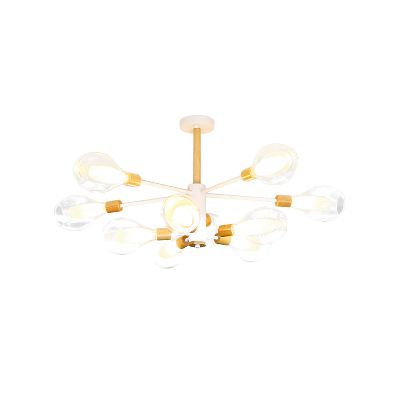 Simplicity Teardrop Ceiling Flush Clear Glass 10 Lights Living Room Semi Flush in White with Wooden Cap Clearhalo 'Ceiling Lights' 'Close To Ceiling Lights' 'Close to ceiling' 'Semi-flushmount' Lighting' 730615