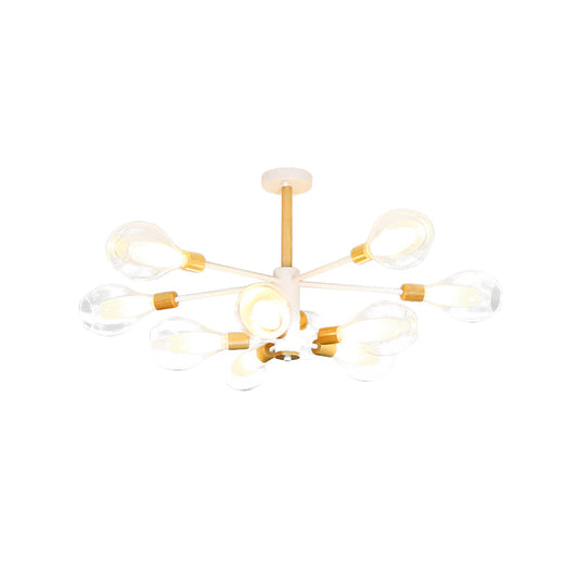 Simplicity Teardrop Ceiling Flush Clear Glass 10 Lights Living Room Semi Flush in White with Wooden Cap Clearhalo 'Ceiling Lights' 'Close To Ceiling Lights' 'Close to ceiling' 'Semi-flushmount' Lighting' 730615