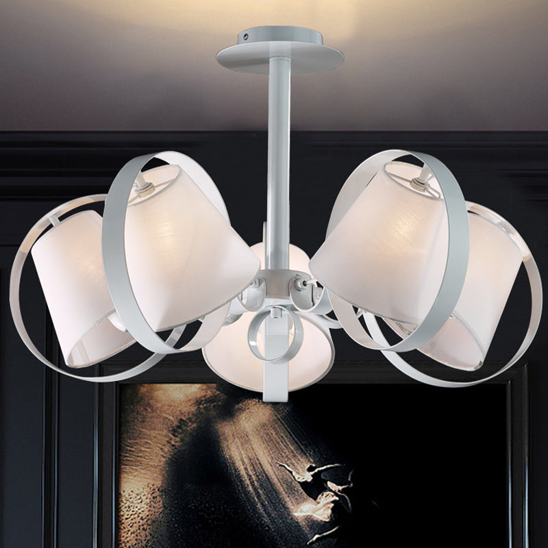 Minimalist Barrel Semi Flush Light Fabric 5 Heads Kitchen Flush Mount in White with Round Metal Cage White Clearhalo 'Ceiling Lights' 'Close To Ceiling Lights' 'Close to ceiling' 'Semi-flushmount' Lighting' 730627