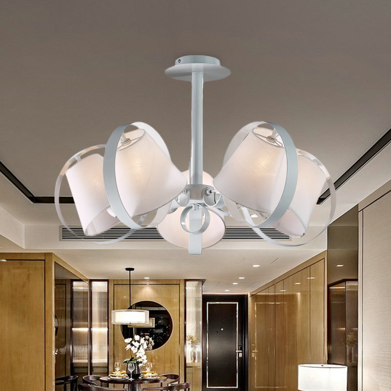 Minimalist Barrel Semi Flush Light Fabric 5 Heads Kitchen Flush Mount in White with Round Metal Cage Clearhalo 'Ceiling Lights' 'Close To Ceiling Lights' 'Close to ceiling' 'Semi-flushmount' Lighting' 730628