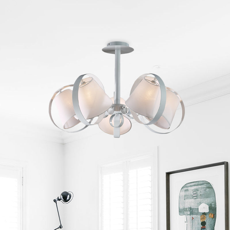 Minimalist Barrel Semi Flush Light Fabric 5 Heads Kitchen Flush Mount in White with Round Metal Cage Clearhalo 'Ceiling Lights' 'Close To Ceiling Lights' 'Close to ceiling' 'Semi-flushmount' Lighting' 730629