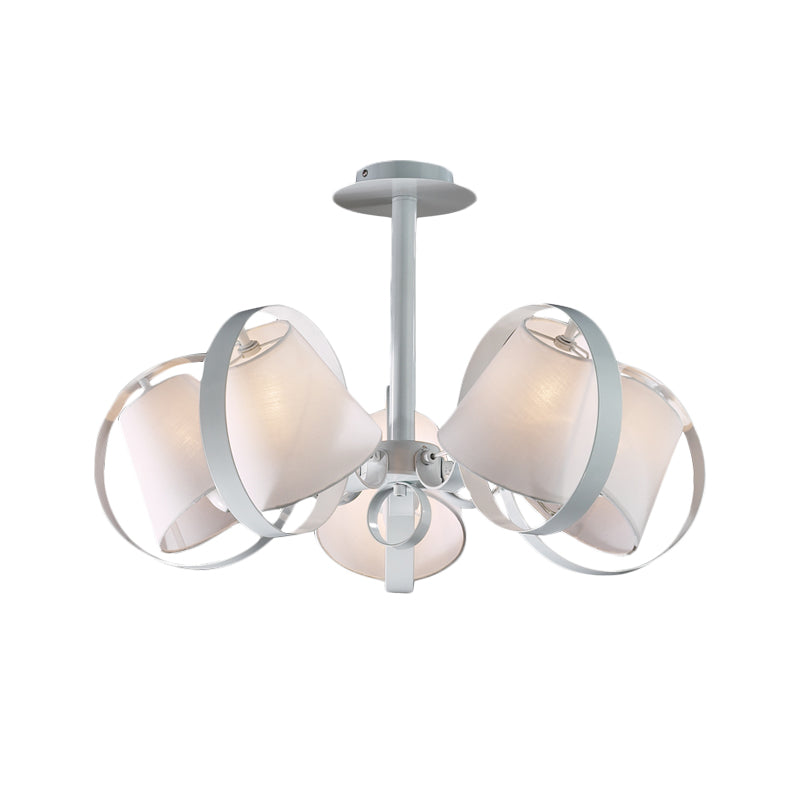 Minimalist Barrel Semi Flush Light Fabric 5 Heads Kitchen Flush Mount in White with Round Metal Cage Clearhalo 'Ceiling Lights' 'Close To Ceiling Lights' 'Close to ceiling' 'Semi-flushmount' Lighting' 730630