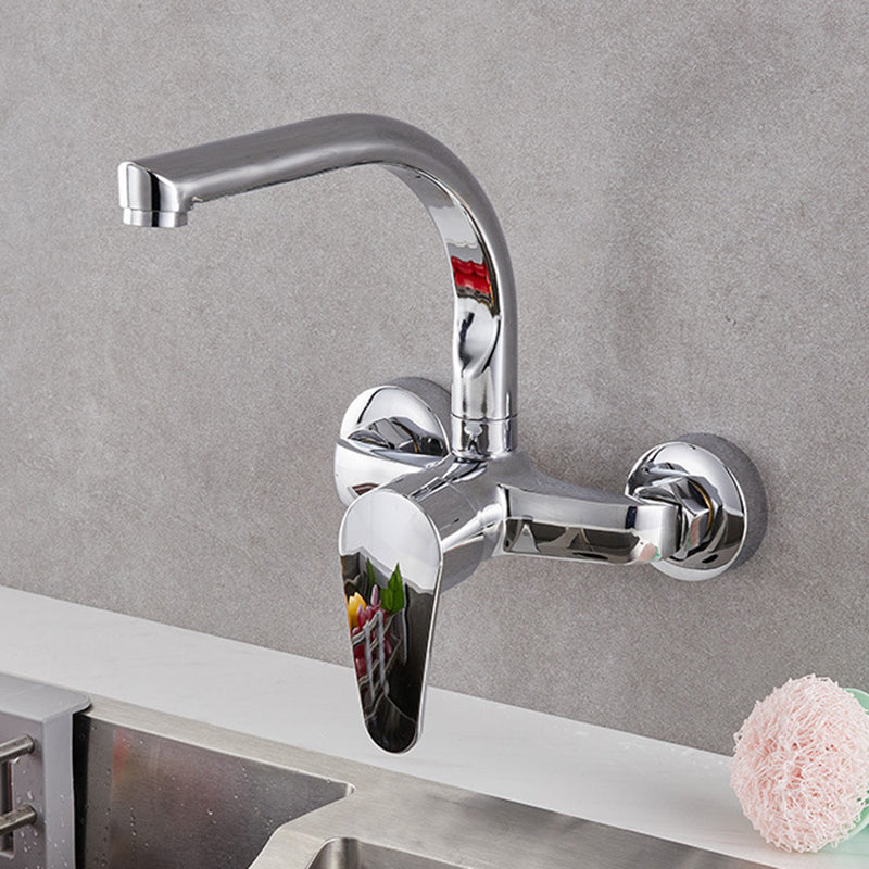 Modern Kitchen Tub Faucet Knob Two Handle Wall Mounted Faucet Gooseneck Faucet Hands Down Clearhalo 'Home Improvement' 'home_improvement' 'home_improvement_kitchen_faucets' 'Kitchen Faucets' 'Kitchen Remodel & Kitchen Fixtures' 'Kitchen Sinks & Faucet Components' 'kitchen_faucets' 7306303