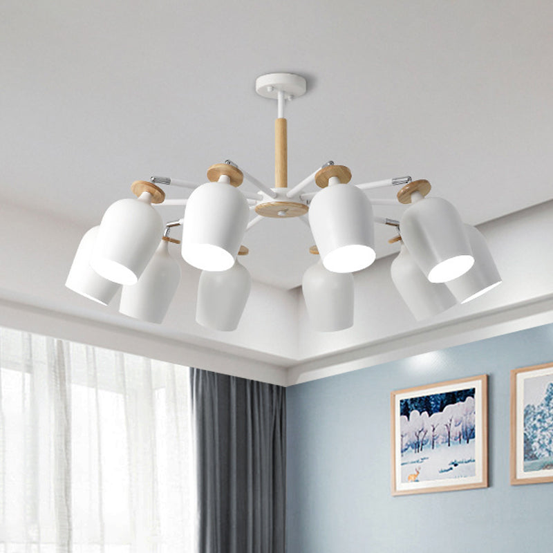 Wine Glass Iron Semi Flush Contemporary 5/10 Lights White Flush Mount Light with Wooden Cap 10 White Clearhalo 'Ceiling Lights' 'Close To Ceiling Lights' 'Close to ceiling' 'Semi-flushmount' Lighting' 730639