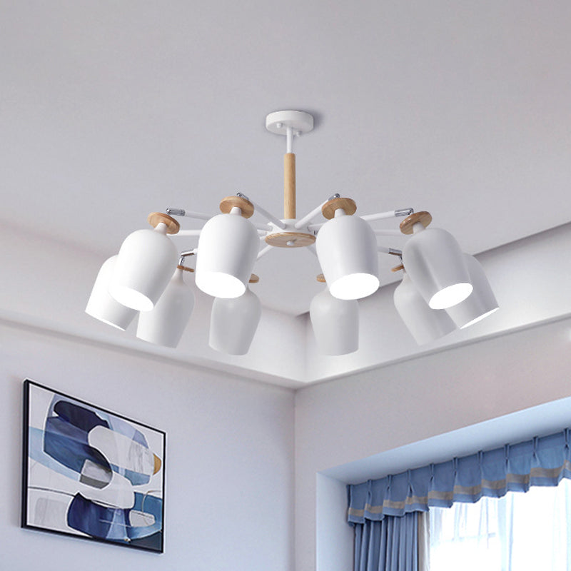 Wine Glass Iron Semi Flush Contemporary 5/10 Lights White Flush Mount Light with Wooden Cap Clearhalo 'Ceiling Lights' 'Close To Ceiling Lights' 'Close to ceiling' 'Semi-flushmount' Lighting' 730641