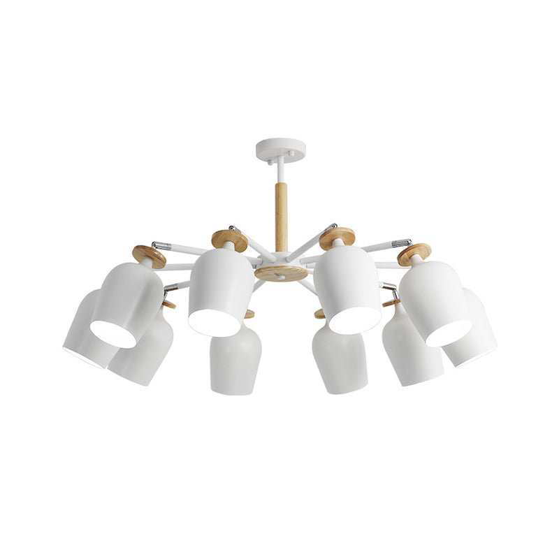 Wine Glass Iron Semi Flush Contemporary 5/10 Lights White Flush Mount Light with Wooden Cap Clearhalo 'Ceiling Lights' 'Close To Ceiling Lights' 'Close to ceiling' 'Semi-flushmount' Lighting' 730642