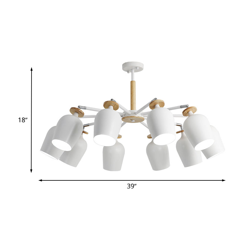 Wine Glass Iron Semi Flush Contemporary 5/10 Lights White Flush Mount Light with Wooden Cap Clearhalo 'Ceiling Lights' 'Close To Ceiling Lights' 'Close to ceiling' 'Semi-flushmount' Lighting' 730643