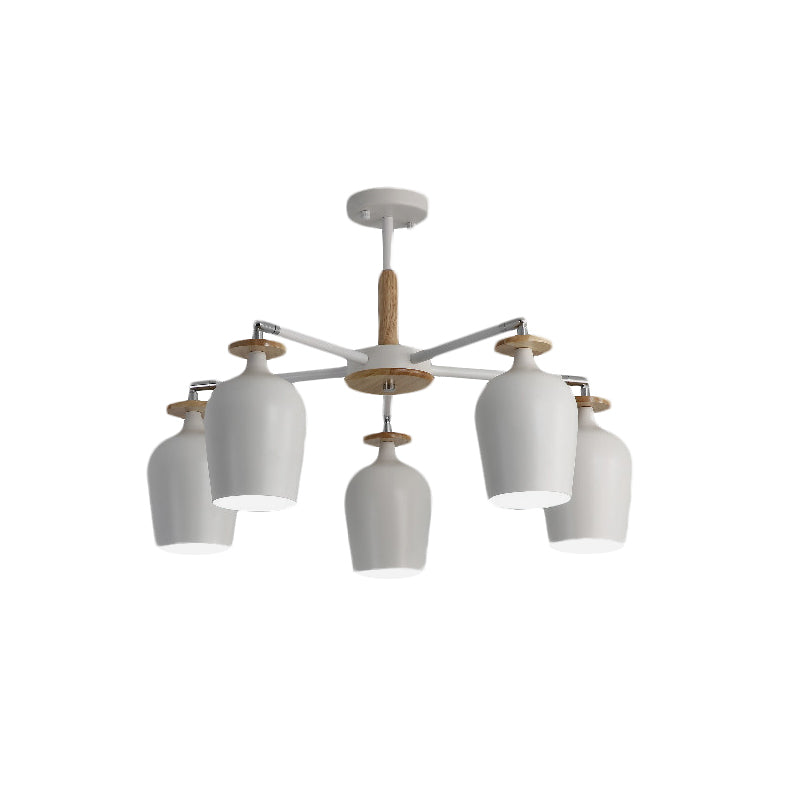 Wine Glass Iron Semi Flush Contemporary 5/10 Lights White Flush Mount Light with Wooden Cap Clearhalo 'Ceiling Lights' 'Close To Ceiling Lights' 'Close to ceiling' 'Semi-flushmount' Lighting' 730647