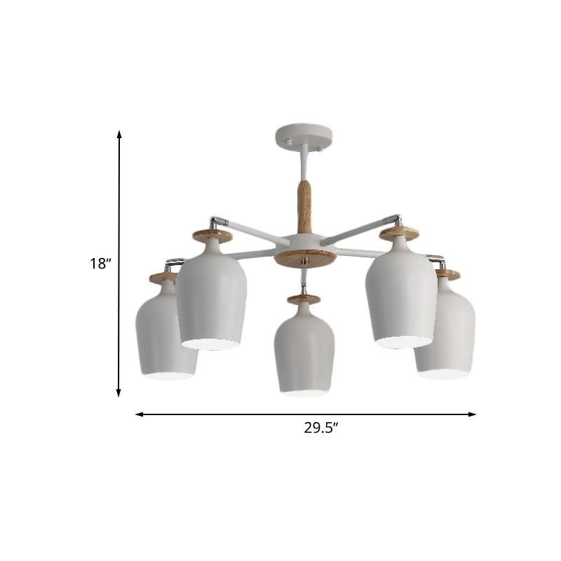 Wine Glass Iron Semi Flush Contemporary 5/10 Lights White Flush Mount Light with Wooden Cap Clearhalo 'Ceiling Lights' 'Close To Ceiling Lights' 'Close to ceiling' 'Semi-flushmount' Lighting' 730648