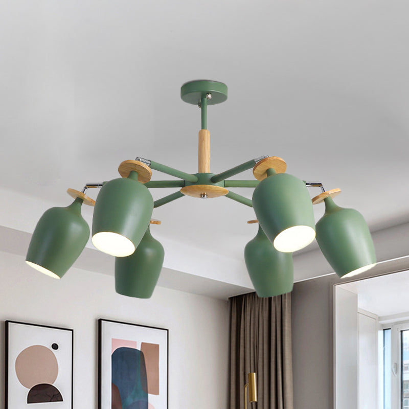 Green Tulip Semi Flush Light Fixture Contemporary 6/8 Bulbs Iron Flushmount Lighting with Wood Detail 6 Green Clearhalo 'Ceiling Lights' 'Close To Ceiling Lights' 'Close to ceiling' 'Semi-flushmount' Lighting' 730649