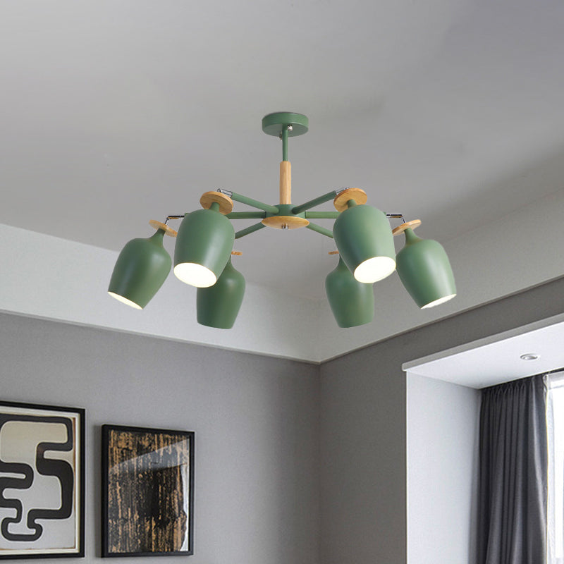 Green Tulip Semi Flush Light Fixture Contemporary 6/8 Bulbs Iron Flushmount Lighting with Wood Detail Clearhalo 'Ceiling Lights' 'Close To Ceiling Lights' 'Close to ceiling' 'Semi-flushmount' Lighting' 730650