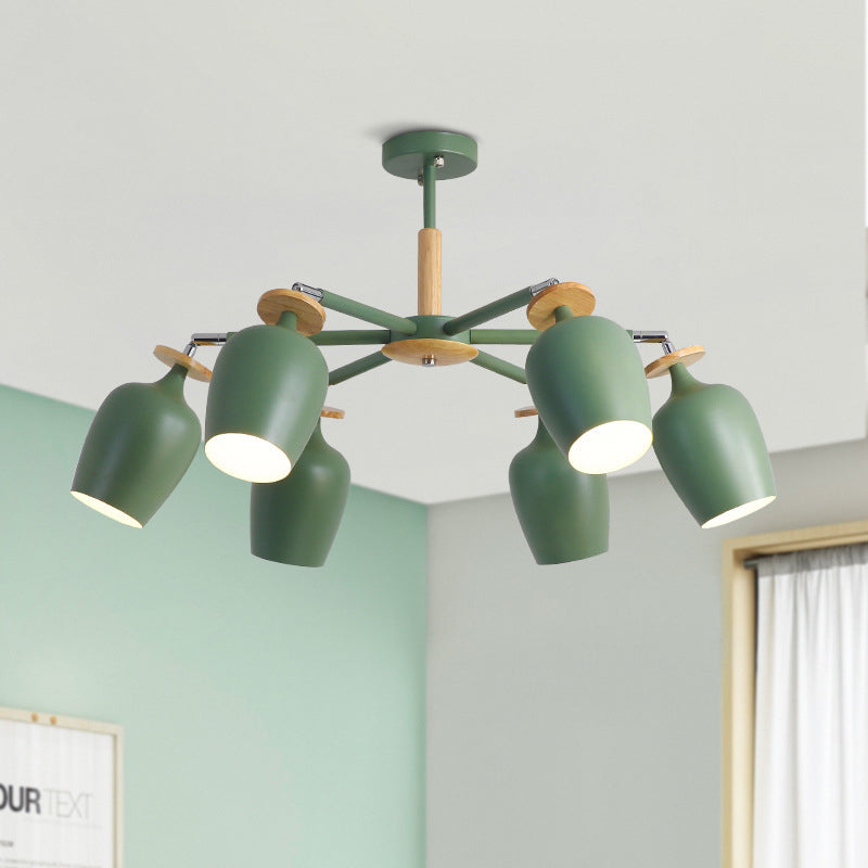 Green Tulip Semi Flush Light Fixture Contemporary 6/8 Bulbs Iron Flushmount Lighting with Wood Detail Clearhalo 'Ceiling Lights' 'Close To Ceiling Lights' 'Close to ceiling' 'Semi-flushmount' Lighting' 730651