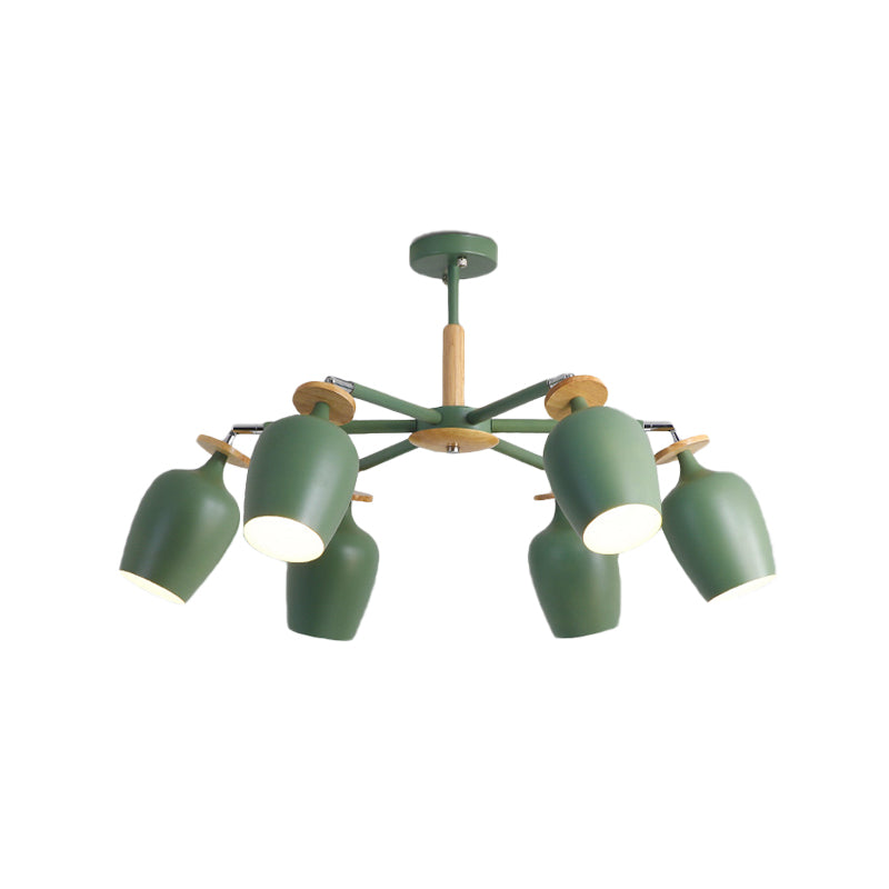 Green Tulip Semi Flush Light Fixture Contemporary 6/8 Bulbs Iron Flushmount Lighting with Wood Detail Clearhalo 'Ceiling Lights' 'Close To Ceiling Lights' 'Close to ceiling' 'Semi-flushmount' Lighting' 730652