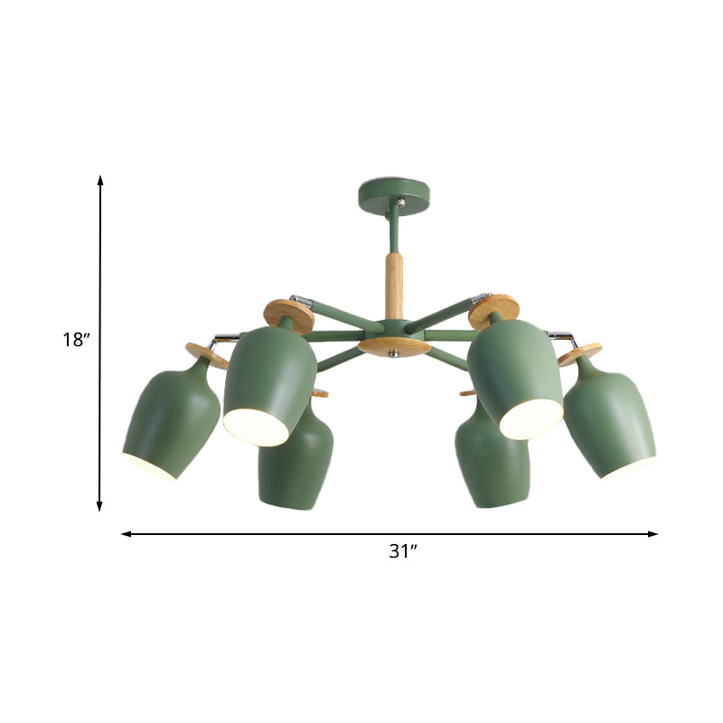 Green Tulip Semi Flush Light Fixture Contemporary 6/8 Bulbs Iron Flushmount Lighting with Wood Detail Clearhalo 'Ceiling Lights' 'Close To Ceiling Lights' 'Close to ceiling' 'Semi-flushmount' Lighting' 730653