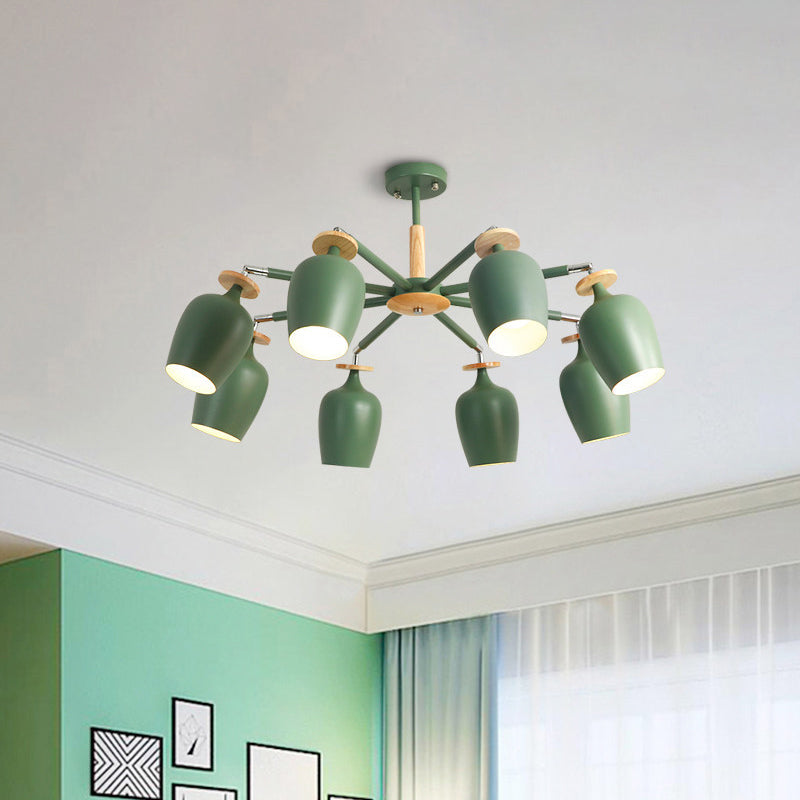 Green Tulip Semi Flush Light Fixture Contemporary 6/8 Bulbs Iron Flushmount Lighting with Wood Detail Clearhalo 'Ceiling Lights' 'Close To Ceiling Lights' 'Close to ceiling' 'Semi-flushmount' Lighting' 730655