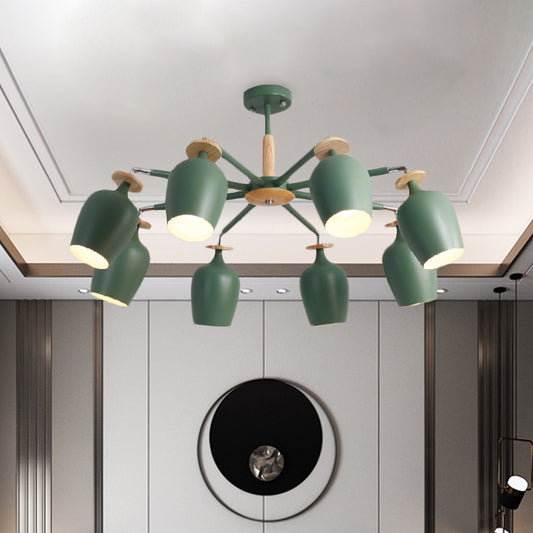 Green Tulip Semi Flush Light Fixture Contemporary 6/8 Bulbs Iron Flushmount Lighting with Wood Detail Clearhalo 'Ceiling Lights' 'Close To Ceiling Lights' 'Close to ceiling' 'Semi-flushmount' Lighting' 730656