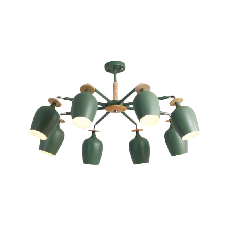 Green Tulip Semi Flush Light Fixture Contemporary 6/8 Bulbs Iron Flushmount Lighting with Wood Detail Clearhalo 'Ceiling Lights' 'Close To Ceiling Lights' 'Close to ceiling' 'Semi-flushmount' Lighting' 730657