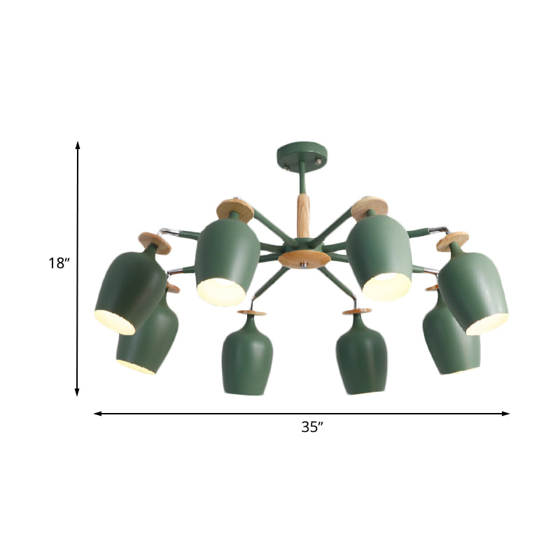 Green Tulip Semi Flush Light Fixture Contemporary 6/8 Bulbs Iron Flushmount Lighting with Wood Detail Clearhalo 'Ceiling Lights' 'Close To Ceiling Lights' 'Close to ceiling' 'Semi-flushmount' Lighting' 730658