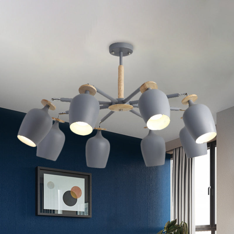 Simple 8 Lights Ceiling Fixture Grey Tulip Semi Flush Mount Lighting with Iron Shade for Living Room Grey Clearhalo 'Ceiling Lights' 'Close To Ceiling Lights' 'Close to ceiling' 'Semi-flushmount' Lighting' 730659