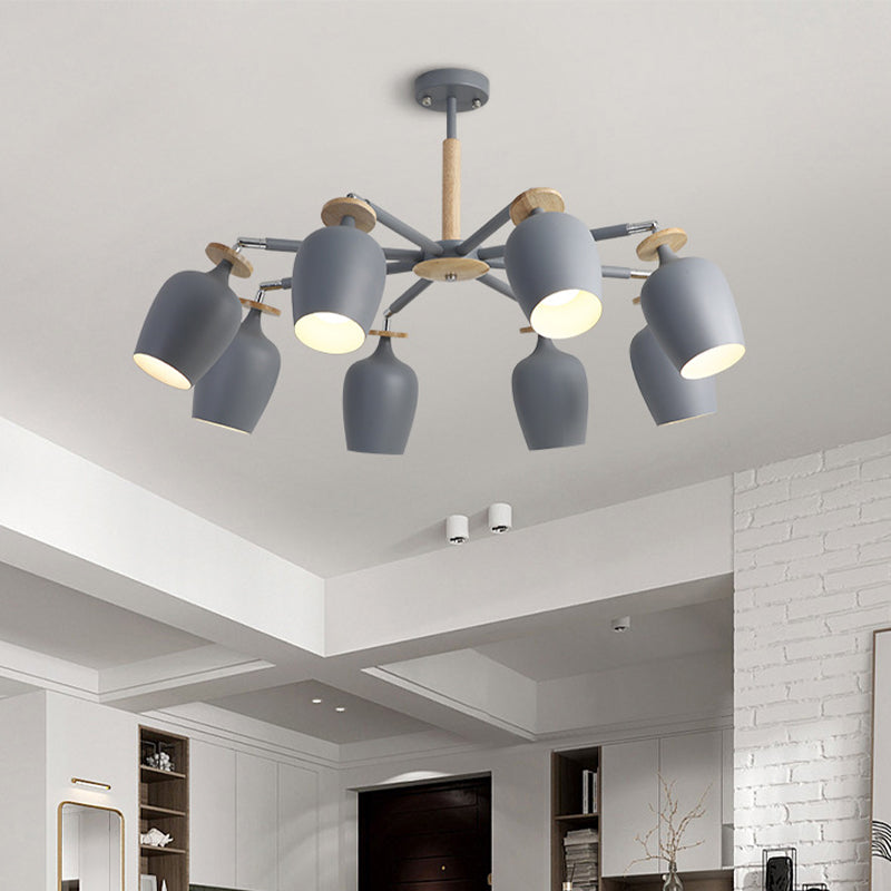 Simple 8 Lights Ceiling Fixture Grey Tulip Semi Flush Mount Lighting with Iron Shade for Living Room Clearhalo 'Ceiling Lights' 'Close To Ceiling Lights' 'Close to ceiling' 'Semi-flushmount' Lighting' 730660