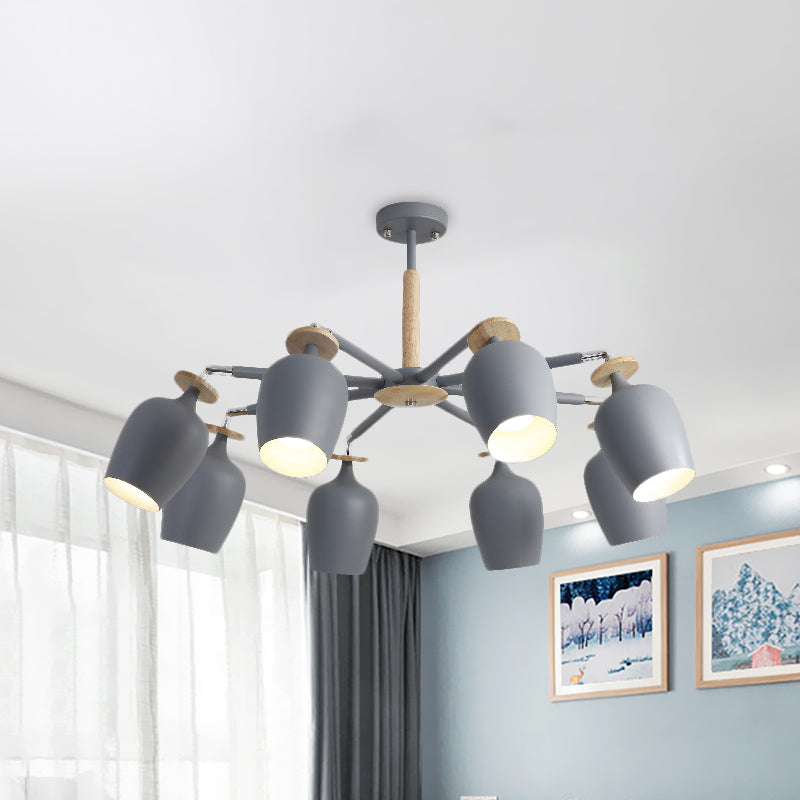 Simple 8 Lights Ceiling Fixture Grey Tulip Semi Flush Mount Lighting with Iron Shade for Living Room Clearhalo 'Ceiling Lights' 'Close To Ceiling Lights' 'Close to ceiling' 'Semi-flushmount' Lighting' 730661