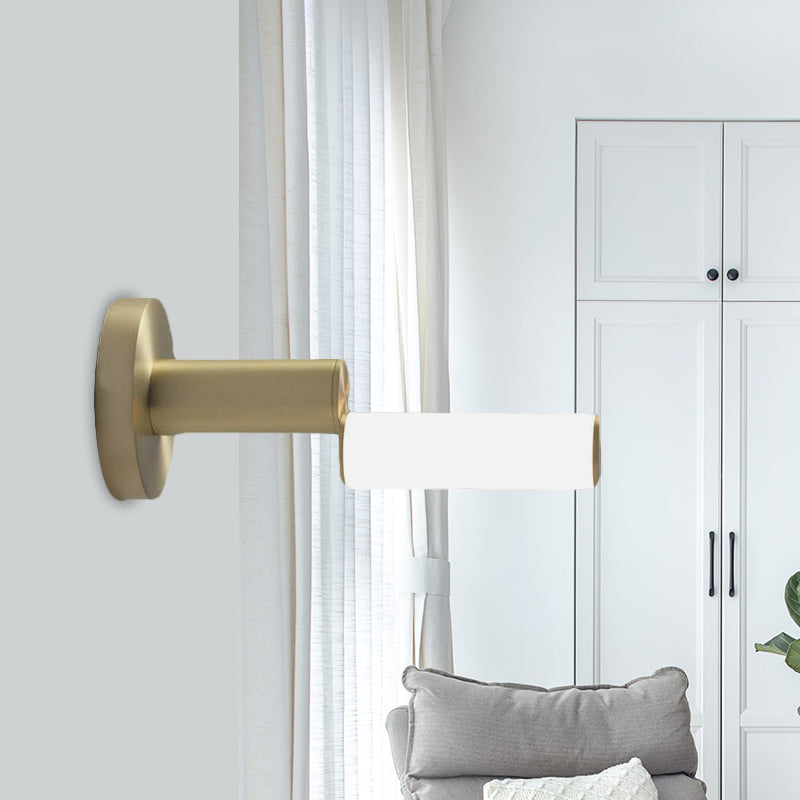 LED Bedroom Wall Sconce Light Postmodern Gold Metal Wall Lighting Fixture with Pipe Acrylic Shade Clearhalo 'Cast Iron' 'Glass' 'Industrial' 'Modern wall lights' 'Modern' 'Tiffany' 'Traditional wall lights' 'Wall Lamps & Sconces' 'Wall Lights' Lighting' 730681