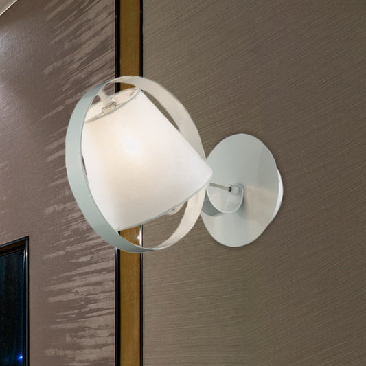 Simple Bucket Fabric Sconce Lamp 1 Bulb Wall Mount Light Fixture in White with Metal Ring White Clearhalo 'Cast Iron' 'Glass' 'Industrial' 'Modern wall lights' 'Modern' 'Tiffany' 'Traditional wall lights' 'Wall Lamps & Sconces' 'Wall Lights' Lighting' 730699