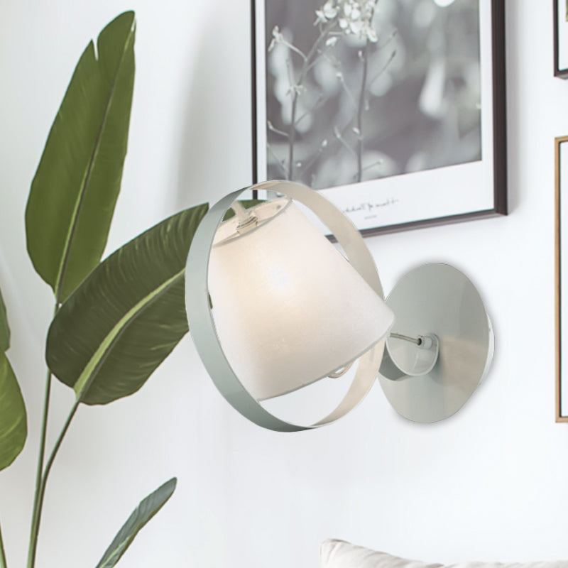 Simple Bucket Fabric Sconce Lamp 1 Bulb Wall Mount Light Fixture in White with Metal Ring Clearhalo 'Cast Iron' 'Glass' 'Industrial' 'Modern wall lights' 'Modern' 'Tiffany' 'Traditional wall lights' 'Wall Lamps & Sconces' 'Wall Lights' Lighting' 730700