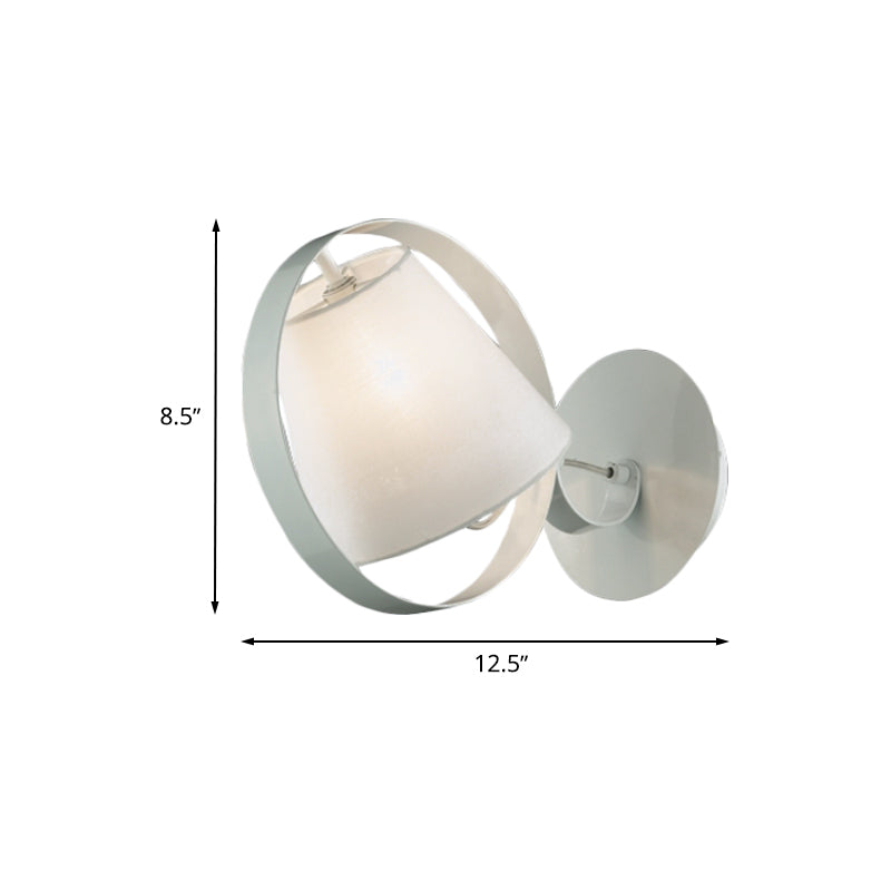 Simple Bucket Fabric Sconce Lamp 1 Bulb Wall Mount Light Fixture in White with Metal Ring Clearhalo 'Cast Iron' 'Glass' 'Industrial' 'Modern wall lights' 'Modern' 'Tiffany' 'Traditional wall lights' 'Wall Lamps & Sconces' 'Wall Lights' Lighting' 730703